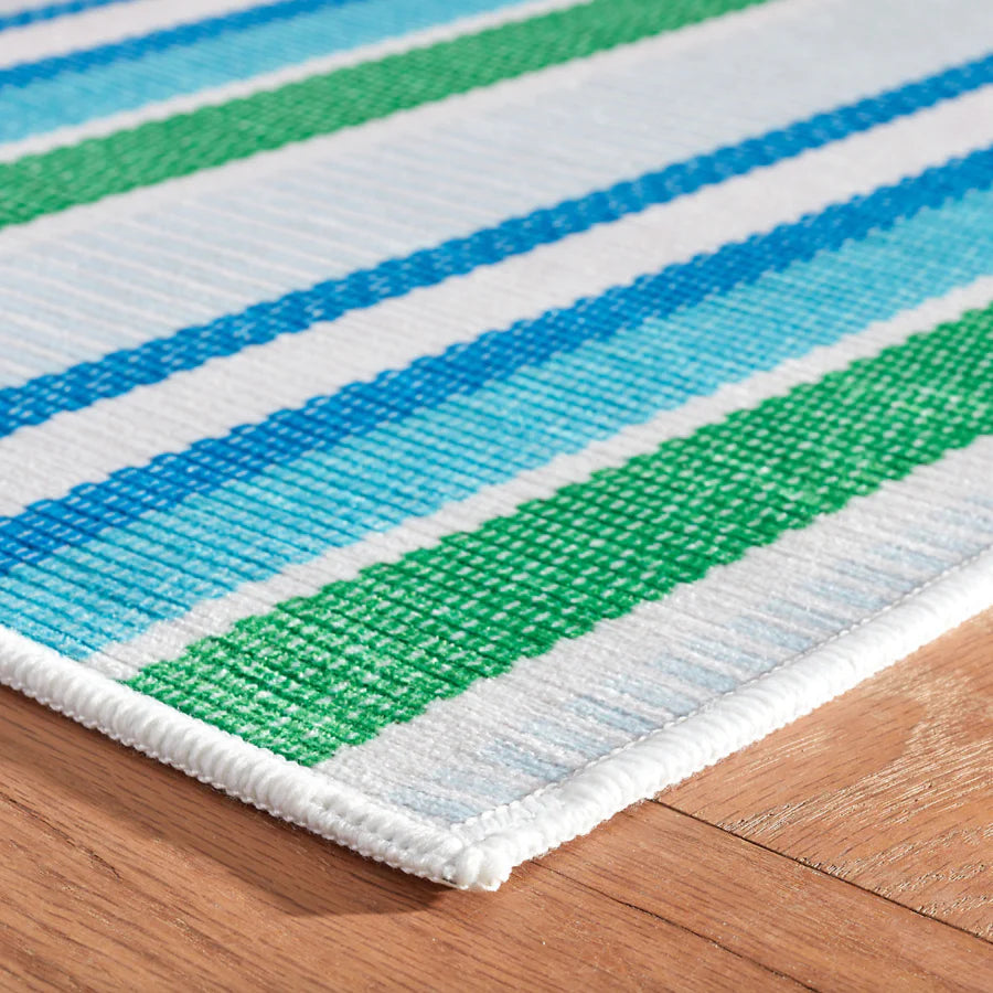 Always Greener Cobalt/Green Machine Washable Rug WASHABLE