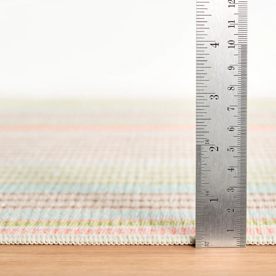 Ana Ticking Aqua Machine Washable Rug WASHABLE