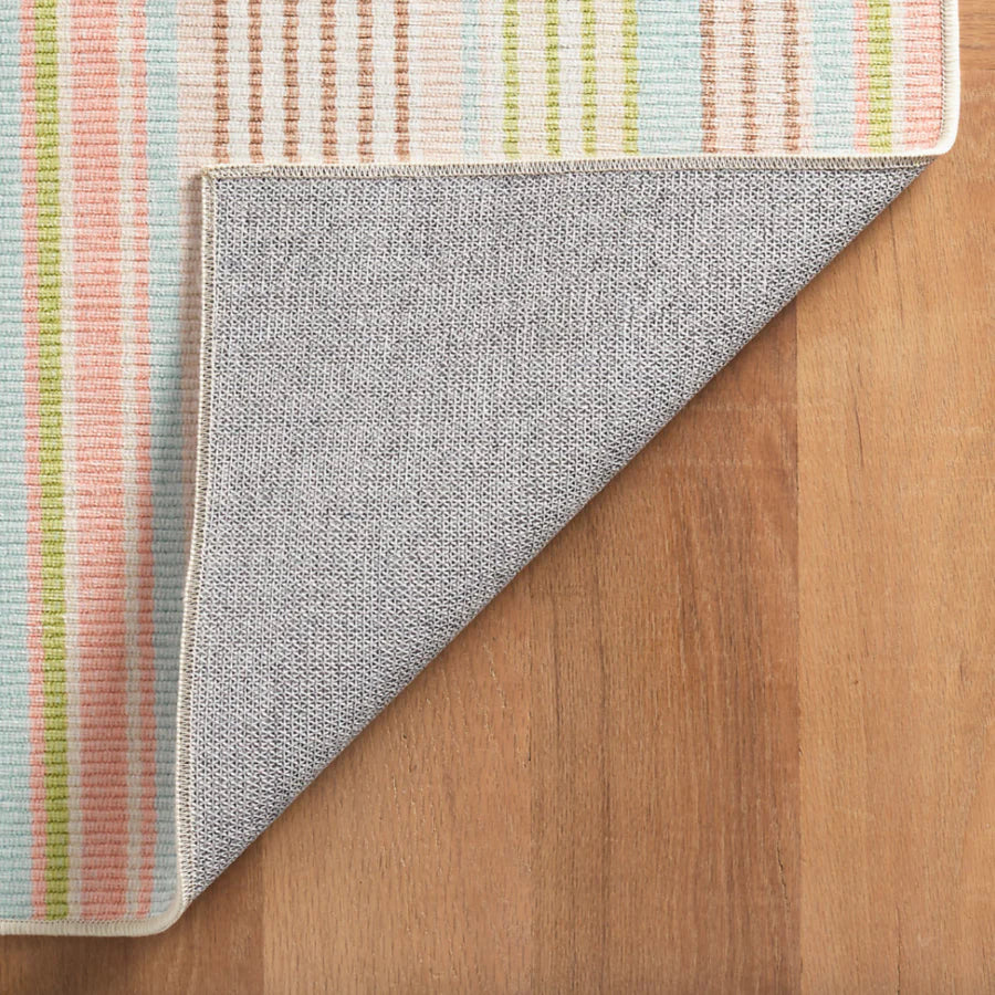 Ana Ticking Aqua Machine Washable Rug WASHABLE