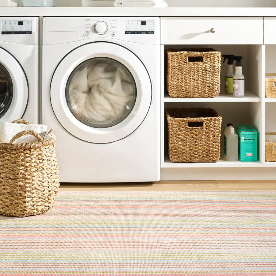Ana Ticking Aqua Machine Washable Rug WASHABLE