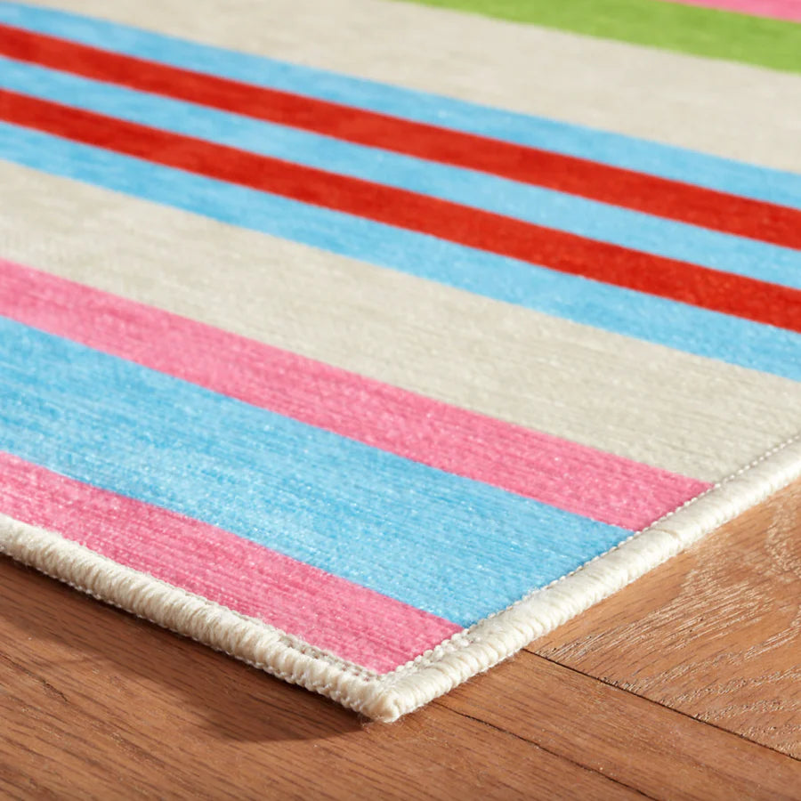 Beach Stripe Multi Machine Washable Rug WASHABLE
