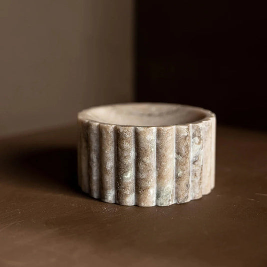 Beige Fluted Marble Dish Objects & Accents