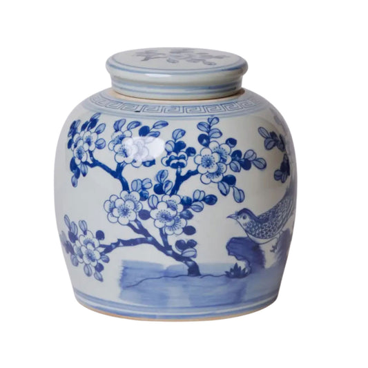 Blue and White Porcelain Pheasant and Flower Jar Vases, Planters & Jars