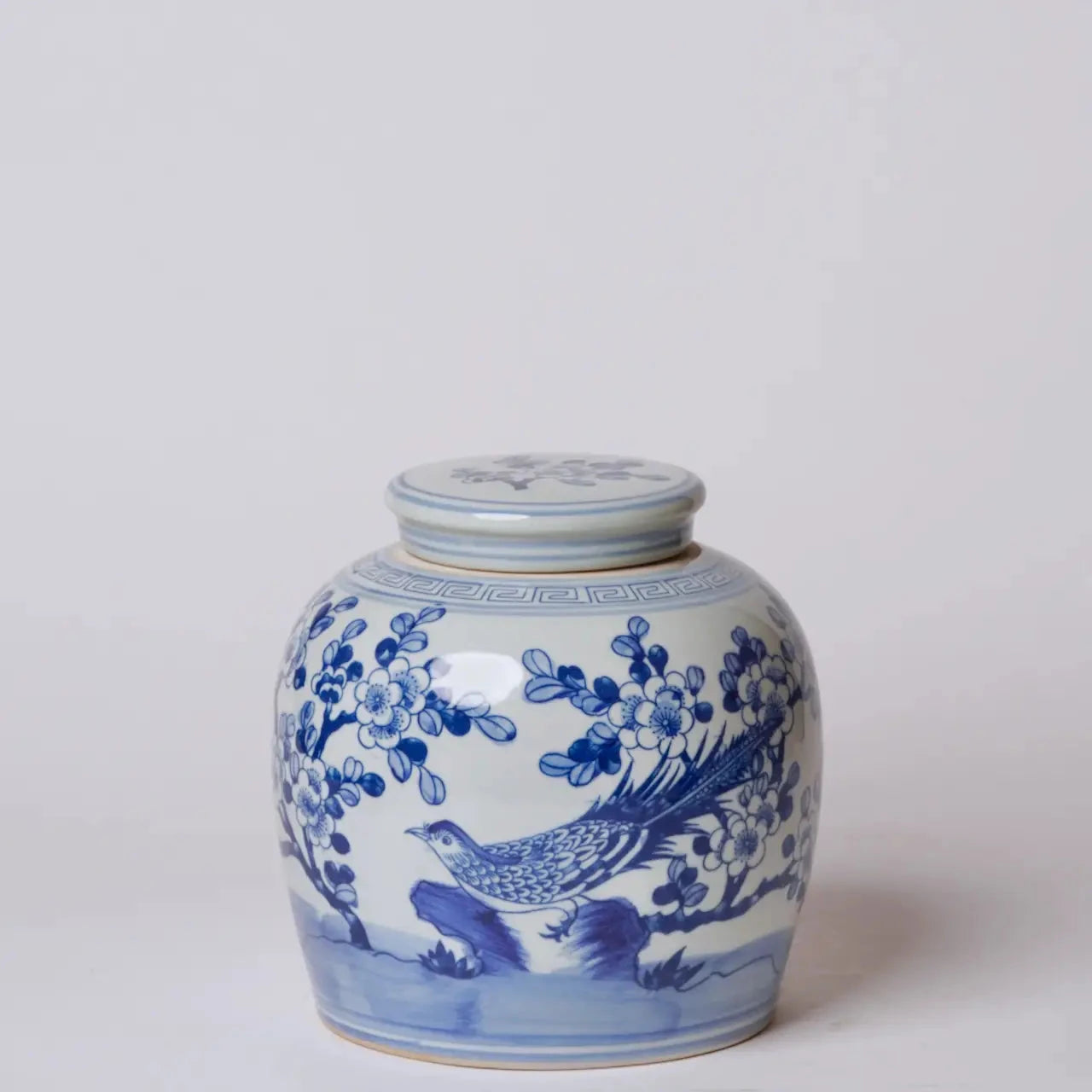 Blue and White Porcelain Pheasant and Flower Jar Vases, Planters & Jars