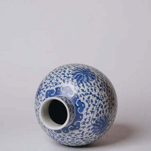 Blue and White Porcelain Scrolling Lotus Globe Vase Vases, Planters & Jars