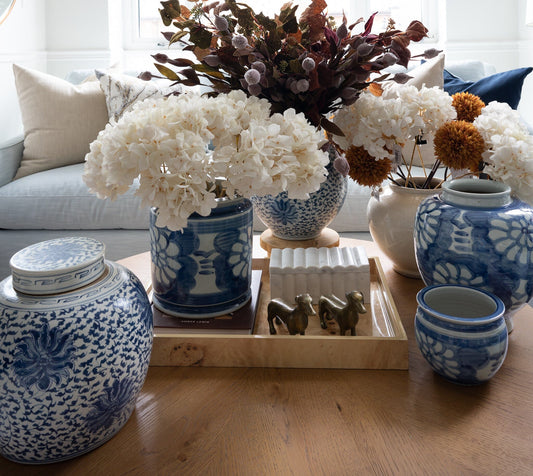 Blue and White Porcelain Scrolling Lotus Round Lidded Jar Vases, Planters & Jars