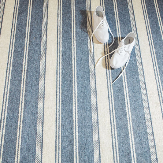 Bowman Stripe Blue Machine Washable Rug Rugs