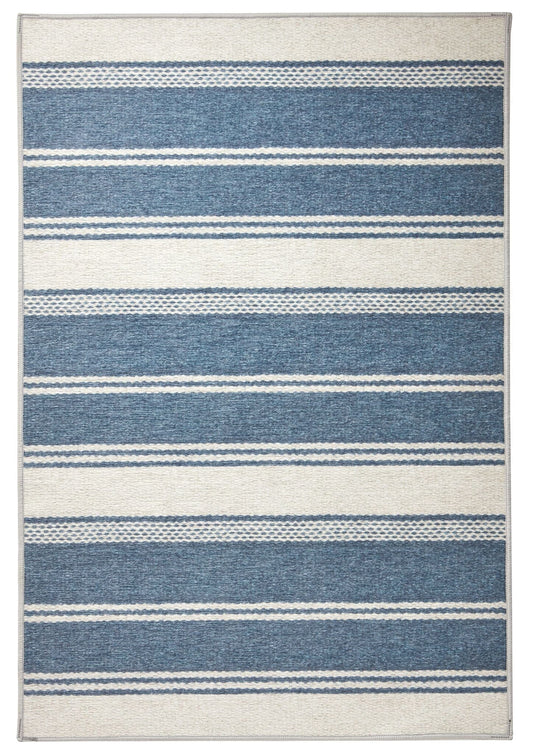 Bowman Stripe Blue Machine Washable Rug Rugs