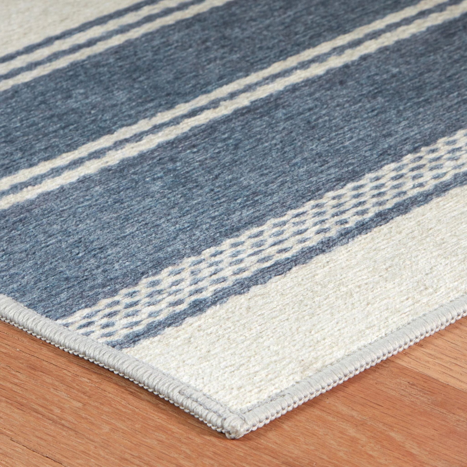 Bowman Stripe Blue Machine Washable Rug Rugs