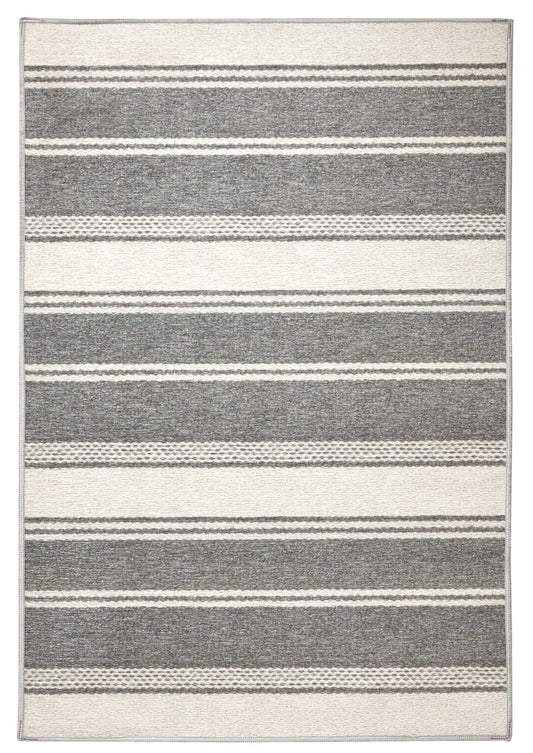 Bowman Stripe Grey Machine Washable Rug Rugs