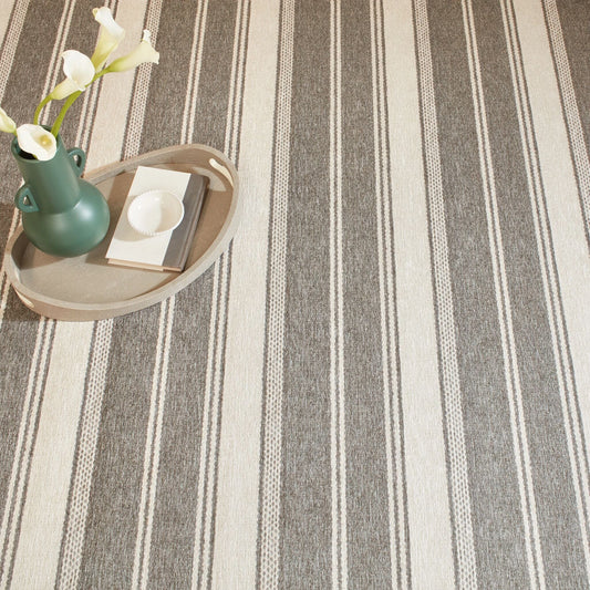 Bowman Stripe Grey Machine Washable Rug Rugs