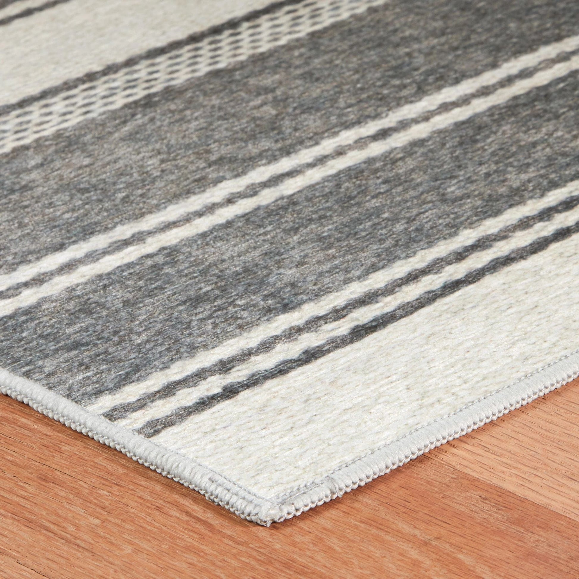 Bowman Stripe Grey Machine Washable Rug Rugs