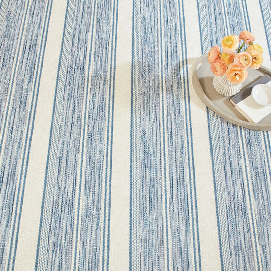 Ellington Stripe Blue Machine Washable Rug Rugs