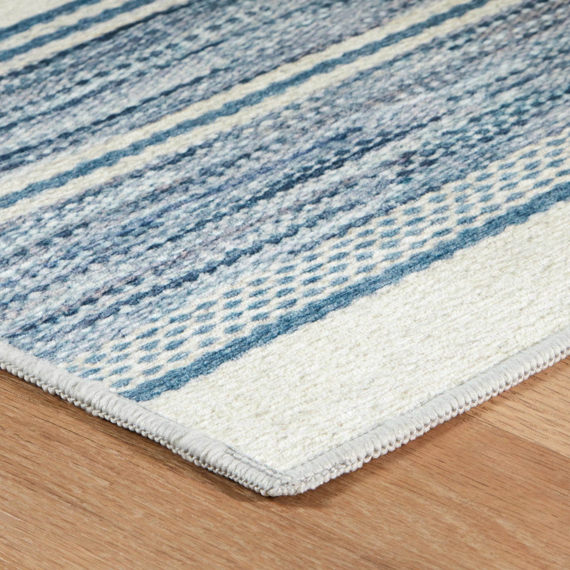 Ellington Stripe Blue Machine Washable Rug Rugs