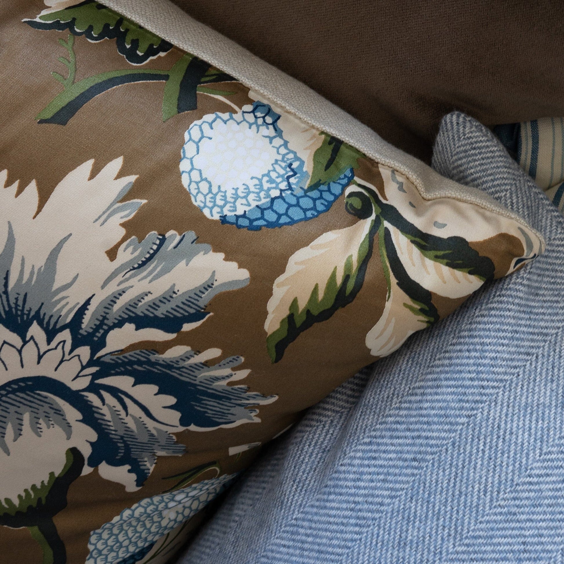 French Blue Herringbone Pillow - 20" Pillows