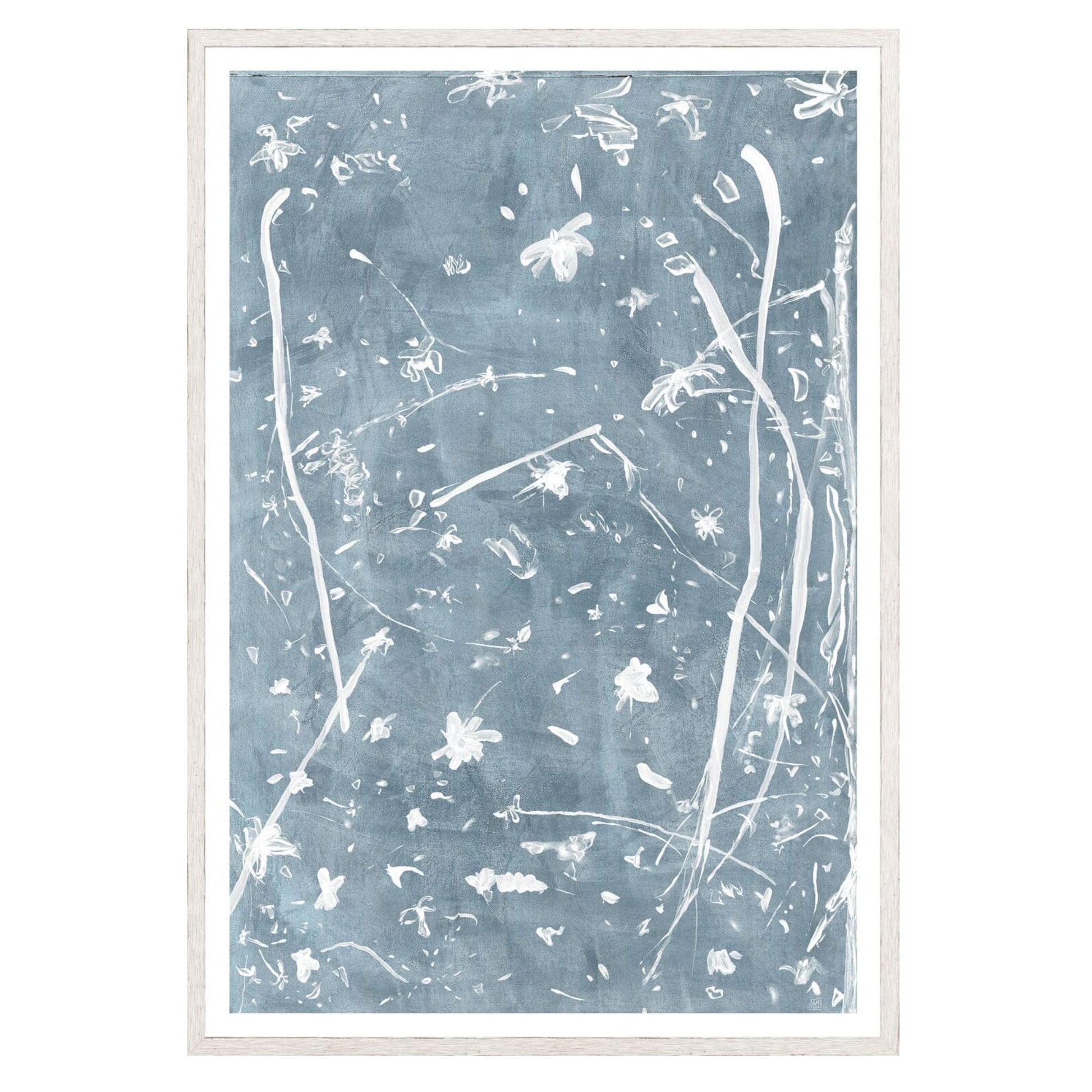 Frond Gestures I- Small Glass Framed Framed Art Powder Blue