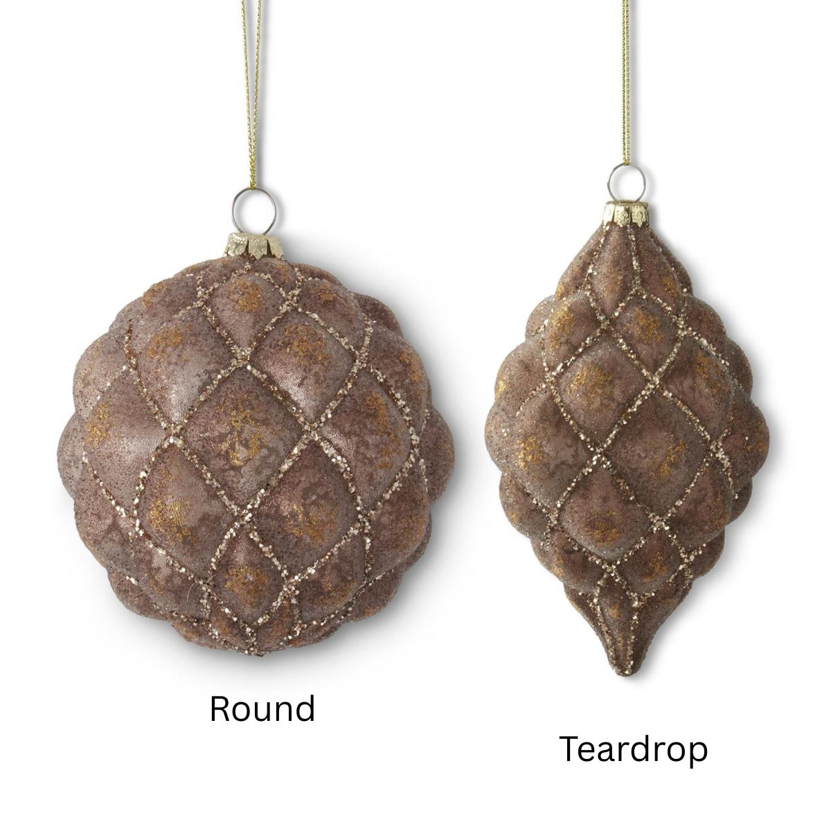 Glittered Brown Quilted Glass Ornaments Objects & Accents