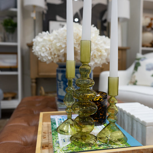 Green Glass Modern Taper Candleholders Objects & Accents