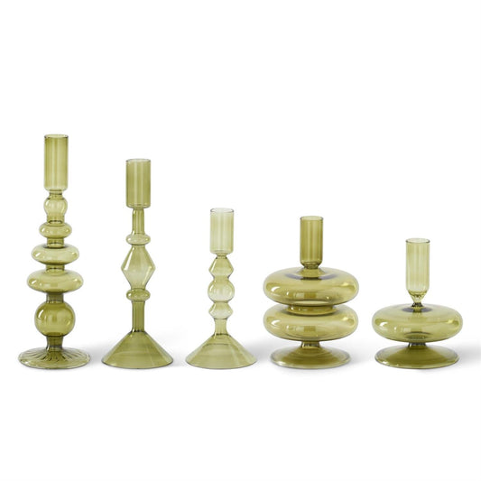 Green Glass Modern Taper Candleholders Objects & Accents