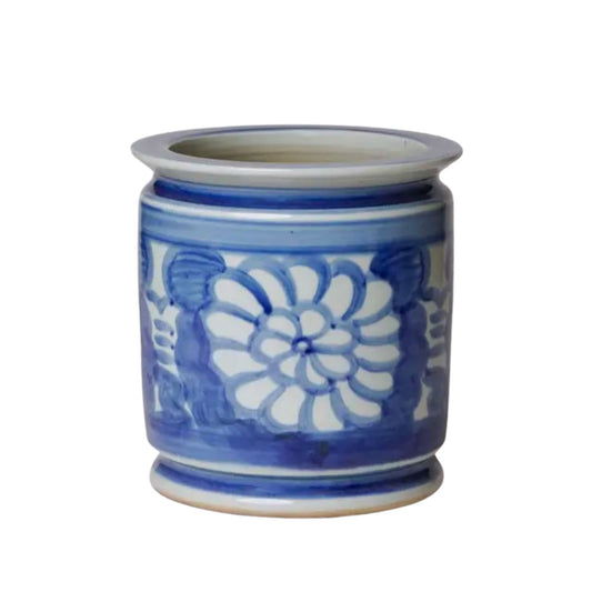 Hand Painted Floral Blue and White Porcelain Cachepot Vases, Planters & Jars