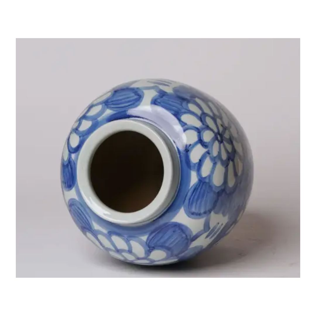 Hand Painted Floral Blue and White Porcelain Globe Vases, Planters & Jars