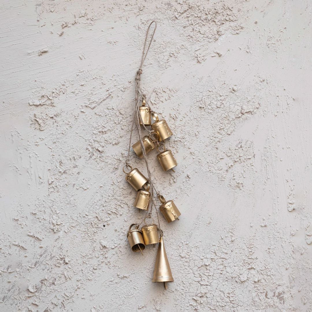 Hanging Metal Bells on Jute Rope Objects & Accents