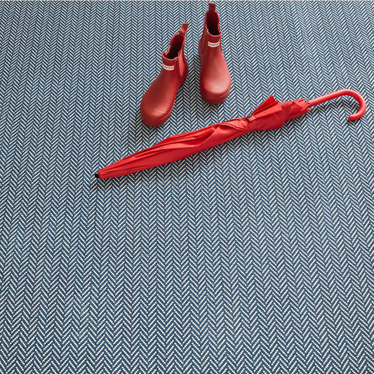 Herringbone Navy Machine Washable Rug WASHABLE