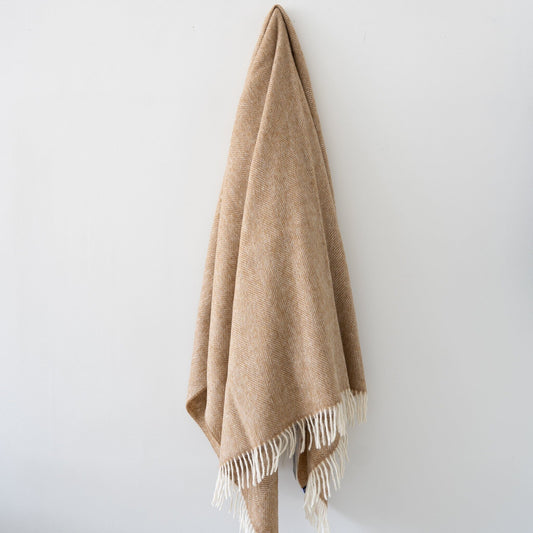 Herringbone Pure British Wool Throw - Camel Throws