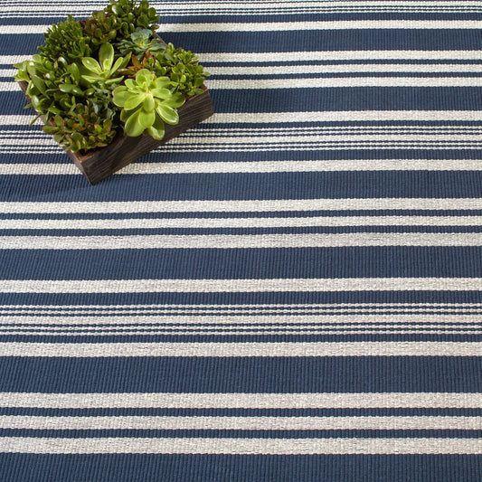 Irving Stripe Navy Handwoven Cotton Rug Rugs