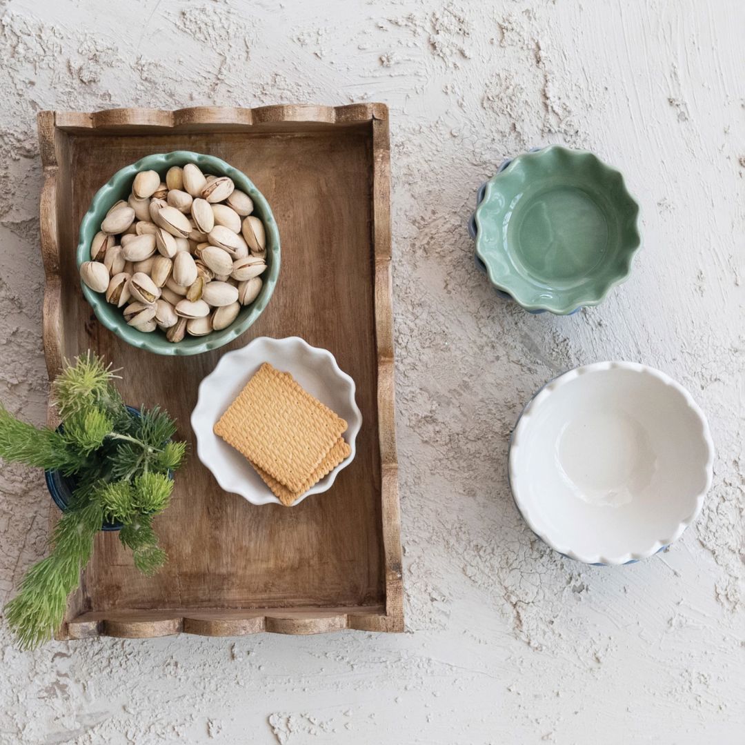 Mango Wood Scalloped Tray Kitchen