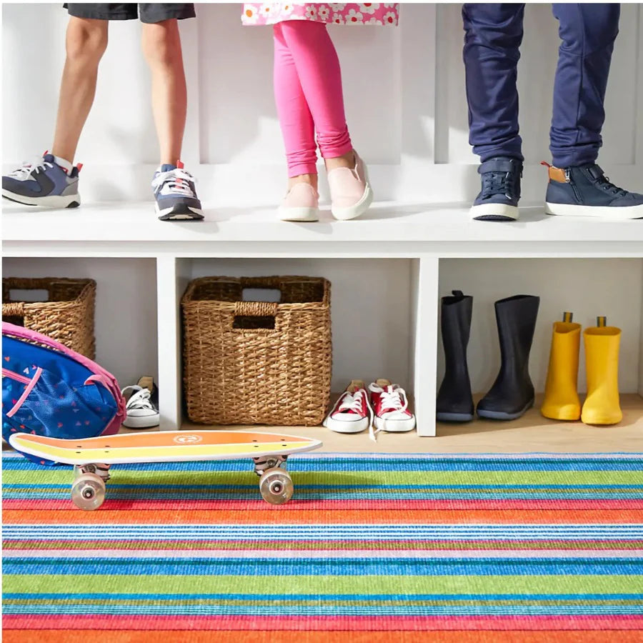 Mellie Stripe Multi Machine Washable Rug WASHABLE