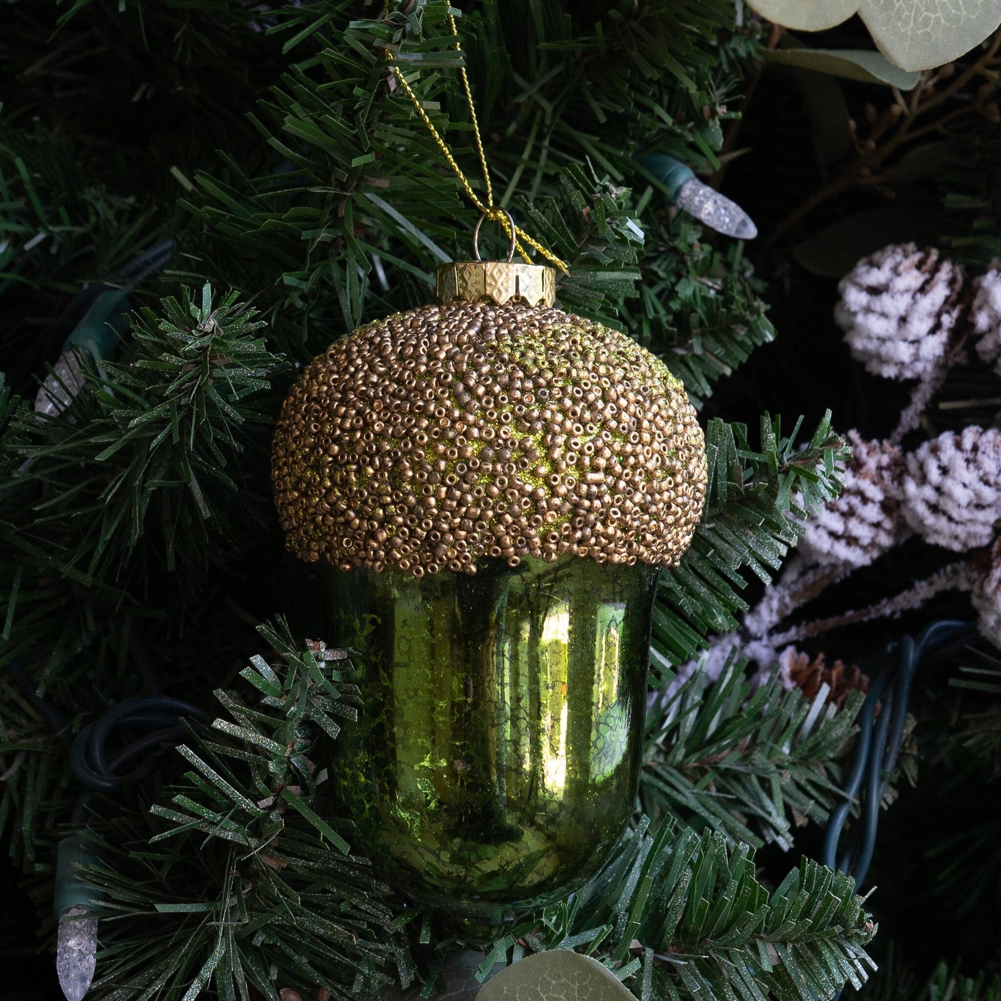 Mercury Glass Acorn Ornament - Green Objects & Accents