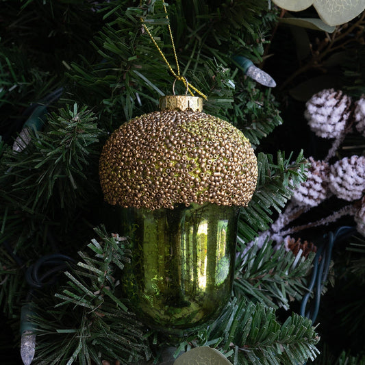 Mercury Glass Acorn Ornament - Green Objects & Accents