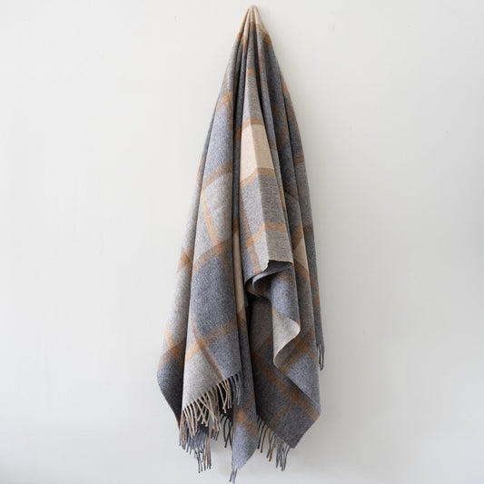 Merino Lambswool Throw- Beige/Grey Block Window Throws