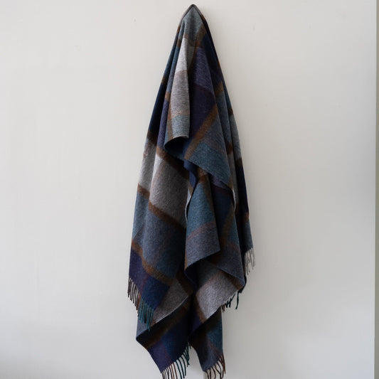 Merino Lambswool Throw - Windowpane Blue Throws