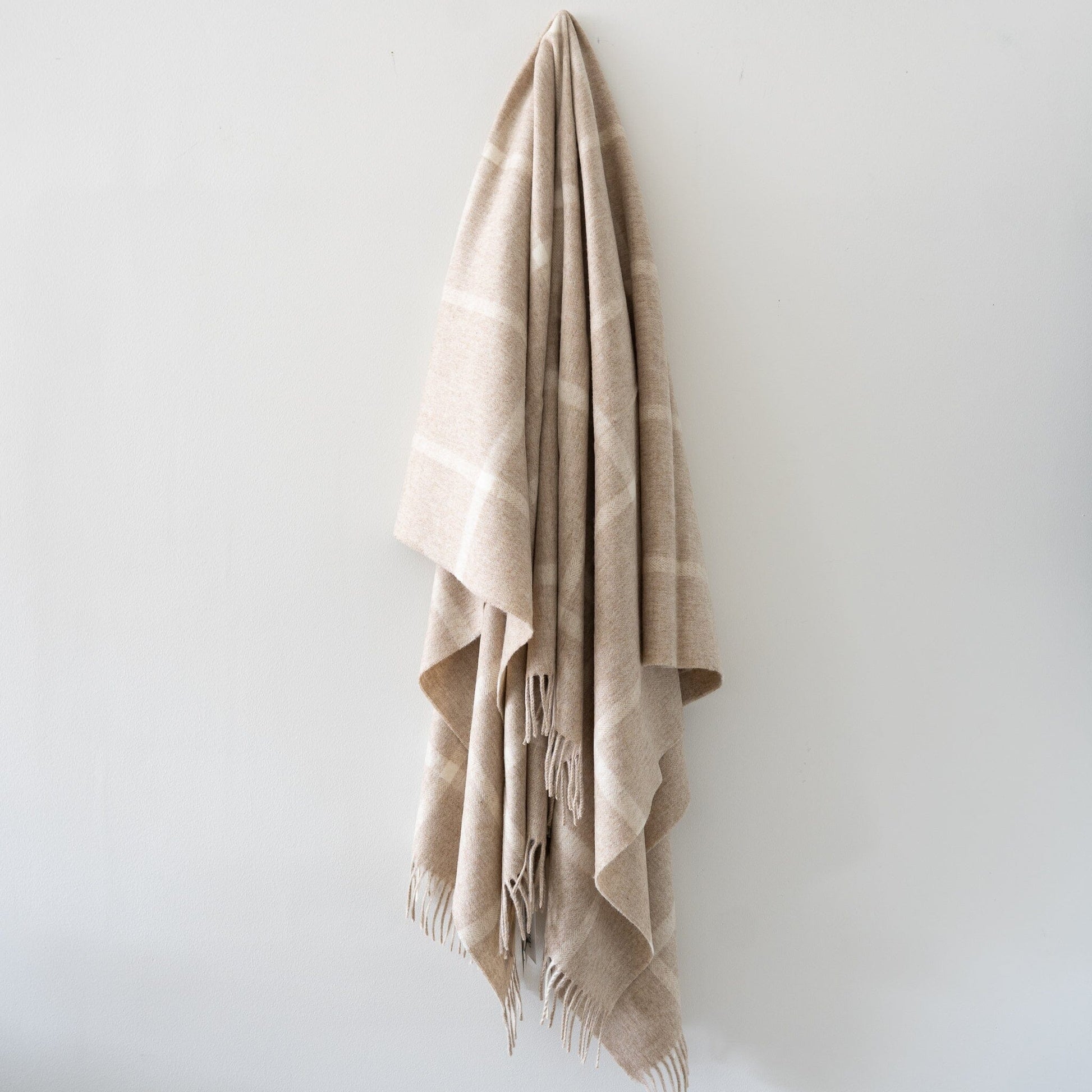 Merino Lambswool Windowpane Beige Throw Throws