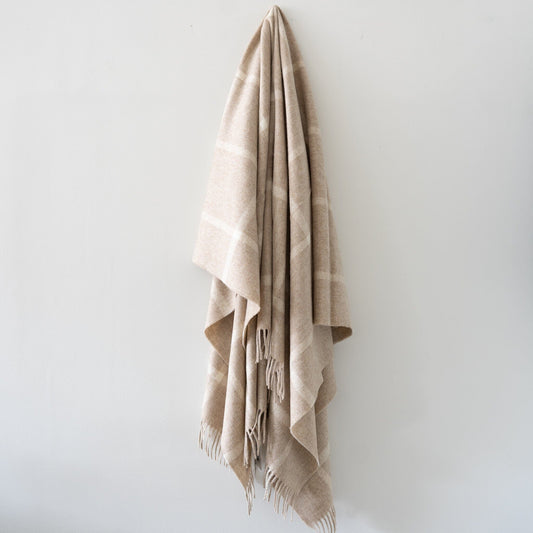 Merino Lambswool Windowpane Beige Throw Throws
