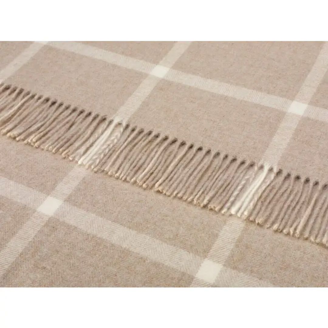 Merino Lambswool Windowpane Beige Throw Throws