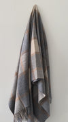 Merino Lambswool Throw- Beige/Grey Block Window