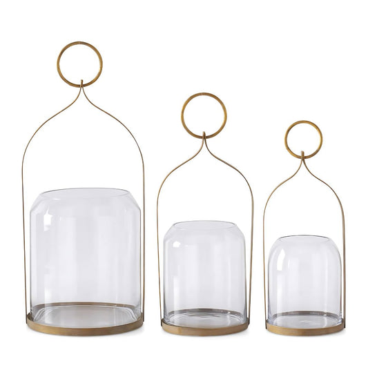 Round Antiqued Gold Metal Lanterns Objects & Accents