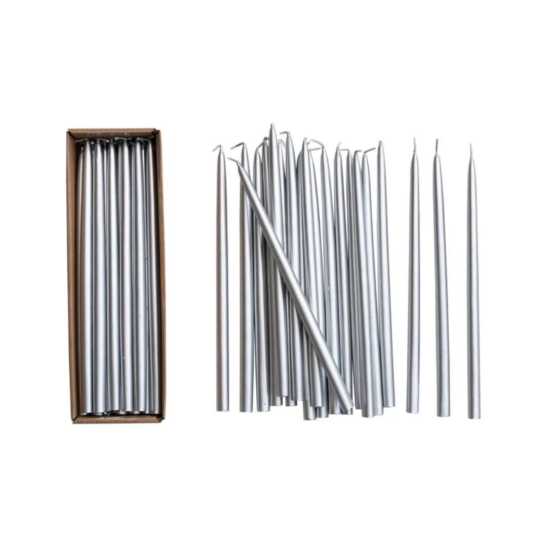 Silver Unscented Thin tapers- set of 24 Candles & Home Fragrance