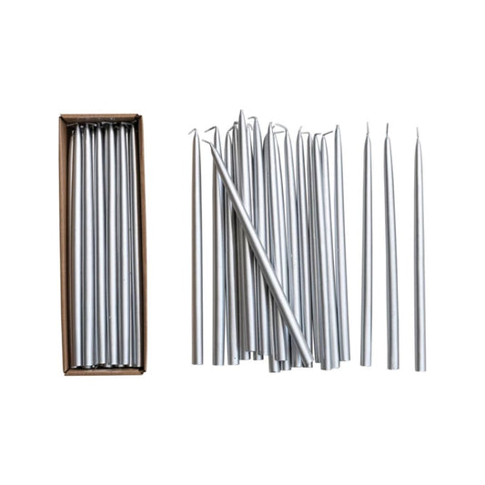 Silver Unscented Thin tapers- set of 24 Candles & Home Fragrance