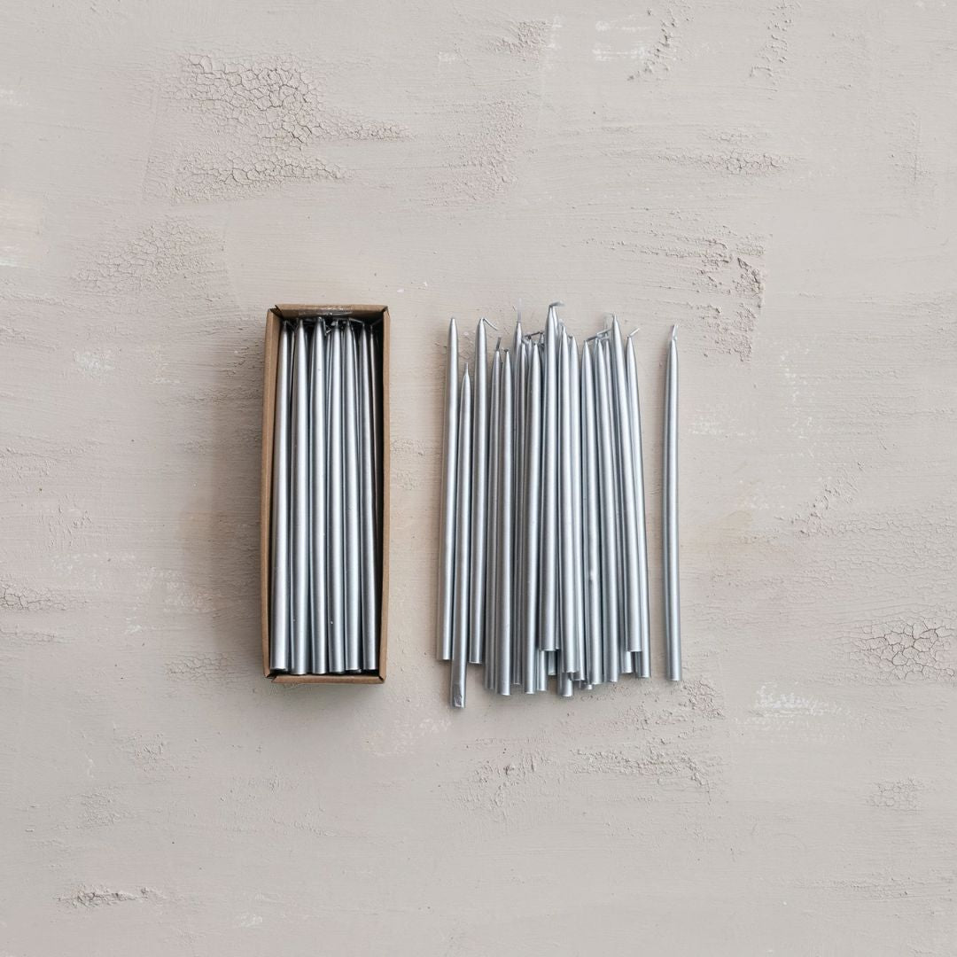 Silver Unscented Thin tapers- set of 24 Candles & Home Fragrance