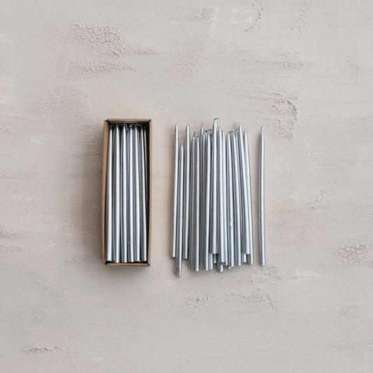 Silver Unscented Thin tapers- set of 24 Candles & Home Fragrance