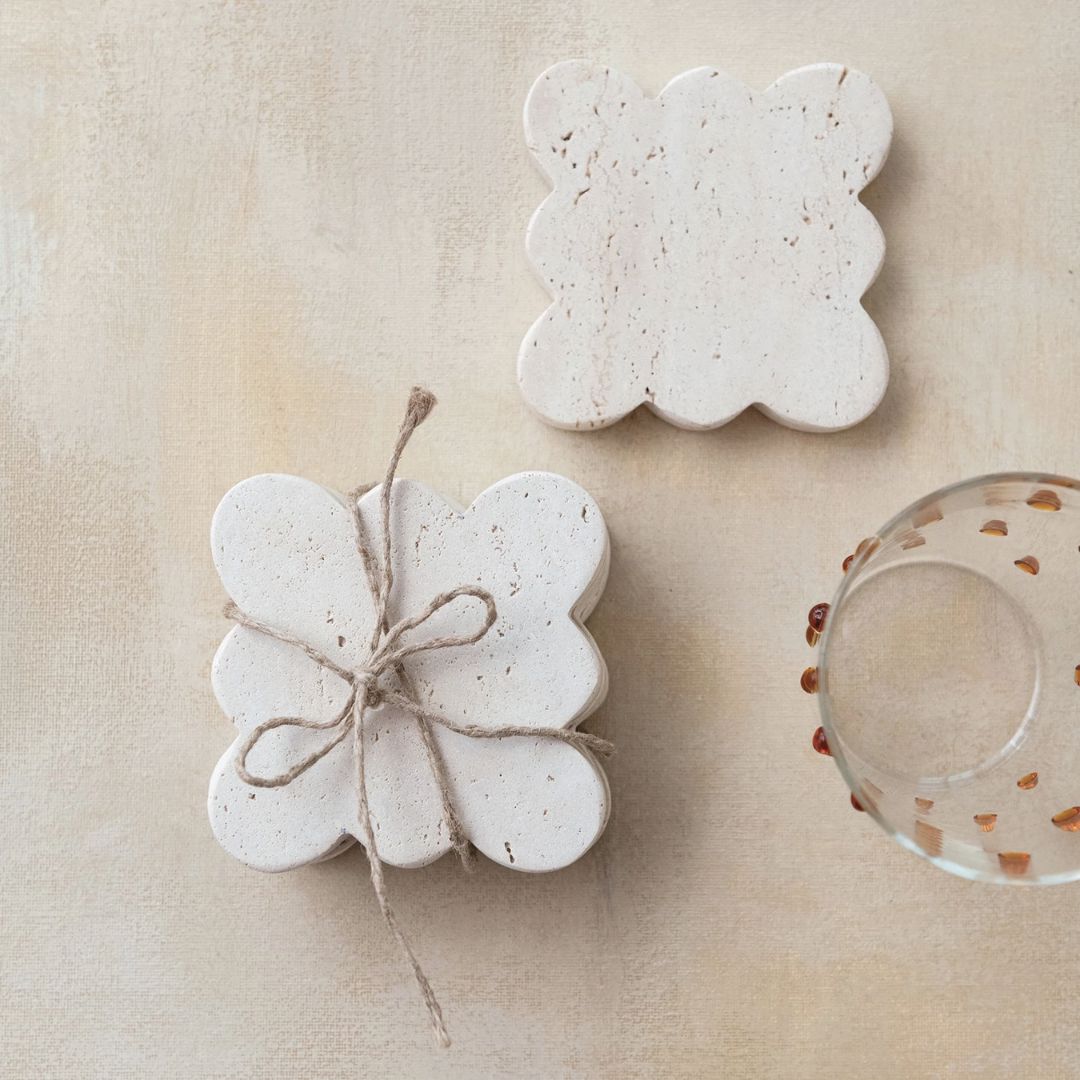 Travertine Coasters with Scalloped Edge Kitchen