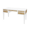 Adelaide Desk Matte White Lacquer & Natural Grasscloth | Polished Brass. Left angle view.