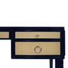 Adelaide Desk drawers Glossy Navy Lacquer & Natural Grasscloth | Polished Nickel. Detail view.