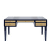 Adelaide Desk Glossy Navy Lacquer & Natural Grasscloth | Polished Brass. Front view.