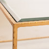 Anna Coffee Table corner detail Gold Leaf | Clear Glass. Close-up detail view.