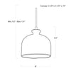 Arden Ceramic Pendant with dimensions. Dimension view.